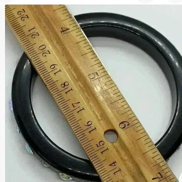 Vintage Black Lucite aurora borealis Rhinestone Chunky MODERNIST Bangle Bracelet - Picture 3 of 5